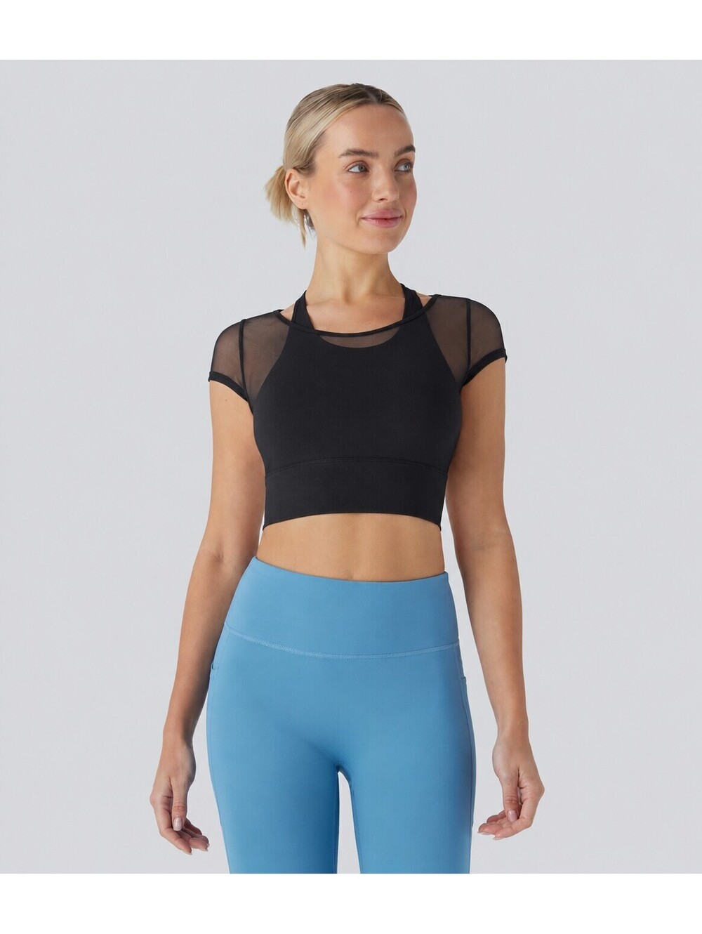 Halara Contrast Mesh Racerback 2-in-1 Cropped Yoga Sports Top Black Size Large